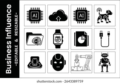 Tecnologia Ai E Conjunto De Ícones De Vetor De Automação Representando Inteligência Artificial E Transformação Digital