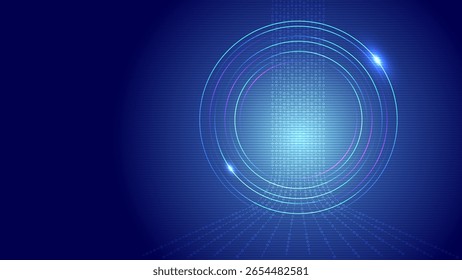 AI technology background with glowing concentric digital circles and binary code, symbolizing data flow and futuristic smart system interaction.