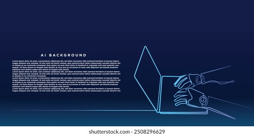 AI technology background.simple vector background robot hands typing laptop board.technology background template vector illustration