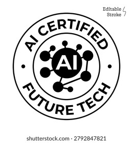 AI Technology Badge with Human Head Outline and Neural Network, Artificial Intelligence, Machine Learning, Smart Systems, Digital Innovation, Data Analytics and Automation Vector Design