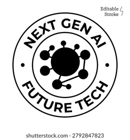 AI Technology Badge with Human Head Outline and Neural Network, Artificial Intelligence, Machine Learning, Smart Systems, Digital Innovation, Data Analytics and Automation Vector Design