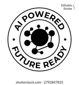 AI Technology Badge with Human Head Outline and Neural Network, Artificial Intelligence, Machine Learning, Smart Systems, Digital Innovation, Data Analytics and Automation Vector Design