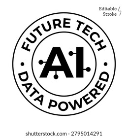AI Technology Badge with Human Head Outline and Neural Network, Artificial Intelligence, Machine Learning, Smart Systems, Digital Innovation, Data Analytics and Automation Vector Design