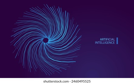 Ai technology banner blue background with neural network lines tech light effect. Stream  internet connection futuristic style. Artificial Intelligence big data illustration vector.
