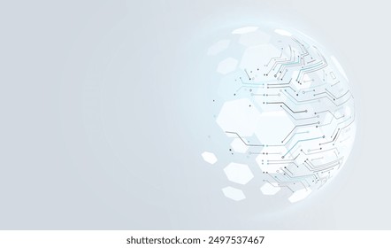 Ai technology circuit board globe. Artificial Intelligence white sphere logo. Machine learning intelligence concept. Big data innovation technology. Electronic connect. Vector illustration.