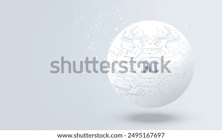 Ai technology circuit board sphere.  Artificial Intelligence white globe logo. Machine learning intelligence concept. Big data innovation technology. Electronic connect. Vector illustration.