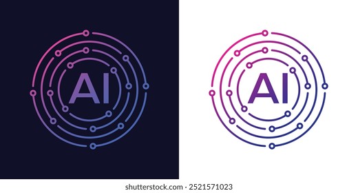 Diseño de circuitos de Tecnología AI. Símbolo de Inteligencia Artificial, Logotipo de Icono Digital de Gradiente Futurista, Diseño Tecnológico. Ilustración vectorial.