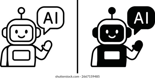 IA e tecnologia - uma coleção de ícones vetoriais para inteligência artificial, robótica e soluções digitais

