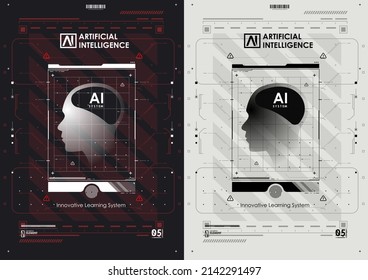 La IA y el concepto de tecnología. Resumen brillando el colorido cerebro digital con fondo de circuito. Diseño futurista de un cerebro de Inteligencia Artificial con elementos hud futuristas.