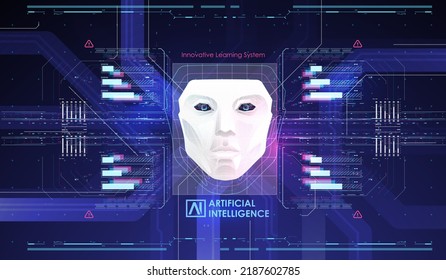 AI and technology concept. Abstract glowing colorful digital brain with circuit background. Futuristic design of an Artificial Intelligence brain with futuristic hud elements.