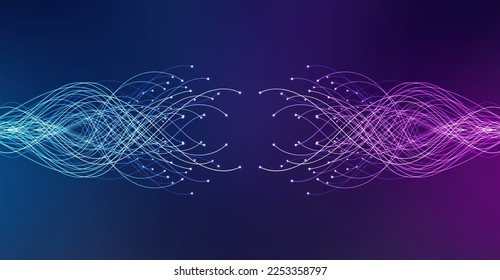 Ai technology. Concept of artificial intelligence. Blue and purple dots lines. Digital, communication, science, networks