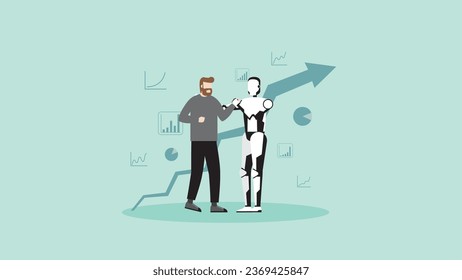 AI technology concept of business assistant, consultant, and support. The advantages of Artificial Intelligence user is growth a graph, marketing opportunity, and financial profit. vector flat style.