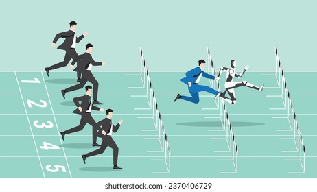 AI technology concept of business assistant, consultant, and support. The advantages of Artificial Intelligence user is leader, winner, and faster in a race track competition. vector flat style.
