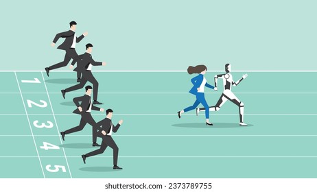 AI technology concept of business assistant, consultant, and support. The advantages of Artificial Intelligence user is leader, winner, and faster in a race track competition. vector flat style.
