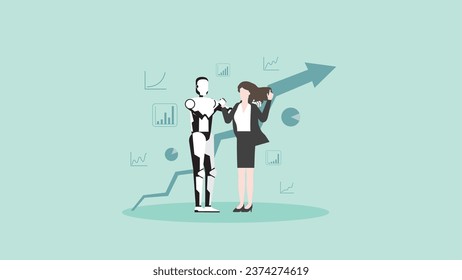 AI technology concept of business assistant, consultant, and support. The advantages of Artificial Intelligence user is growth a graph, marketing opportunity, and financial profit. vector flat style.