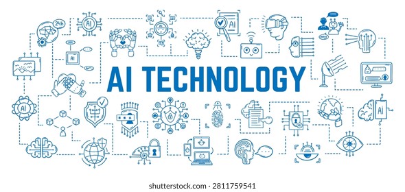 Ai technology concept. Digital services, online robotic products. Security, cloud storages, cooperating with artificial intelligence in work, neoteric vector design