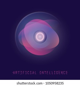 AI technology concept. Futuristic artificial intelligence. Camera eye with gradient circles and glowing. Digital ai vector illustration. Computer communication interface.