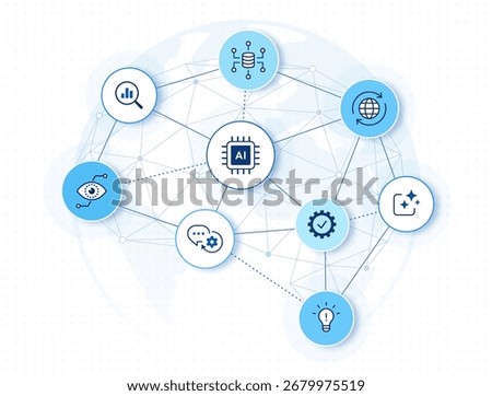 AI technology concept. AI icons with global digital background vector illustration