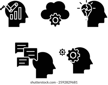 AI Technology Concept Icons Set – Transparent Background Digital Symbols for Artificial Intelligence, Machine Learning, Cloud Computing, Automation, and Innovation.