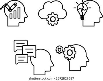 AI Technology Concept Icons Set – Transparent Background Digital Symbols for Artificial Intelligence, Machine Learning, Cloud Computing, Automation, and Innovation.