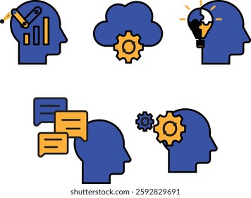 AI Technology Concept Icons Set – Transparent Background Digital Symbols for Artificial Intelligence, Machine Learning, Cloud Computing, Automation, and Innovation.