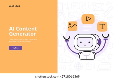 Tecnología de IA en la creación de contenido. Ayudar con Imagen Video generativas, textos y. Ilustración vectorial para la página de destino, el Anuncio o el anuncio.
