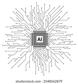 Chipset CPU da tecnologia AI com placa de circuito impresso. Placa e processador do circuito impresso. Aprendizado de máquina. Ilustração vetorial