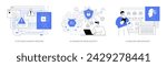 AI Technology in Cybersecurity abstract concept vector illustration set. AI-Optimized Incident Response, threat analysis, AI-Powered Network Security, AI-Analyzed User Behavior abstract metaphor.
