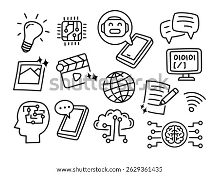 Ai technology doodle collection on a white background. Ai doodle elements