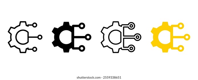 AI technology gear icon. Digital electronic software cogwheel vector illustration. Web cyberspace network symbol. Computer machine tech process sign. Integrated AI technology application pictogram.