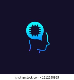 AI technology icon, chip and head