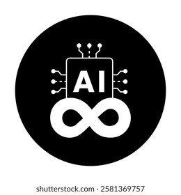 AI Technology Icon with Circuit Board and Infinity Symbol – Representing Artificial Intelligence, Machine Learning, and Infinite Innovation.