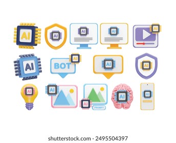 Ai technology icon illustration vector icon set