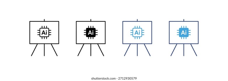 Icono de Tecnología de IA en el Tablero de presentación. Ilustración vectorial. símbolo de aprendizaje automático. 