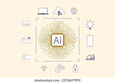 AI Technology and icon Technology set, Artificial Intelligence, Machine learning, data online network, global connection for providing access to information. vcetor illustration.