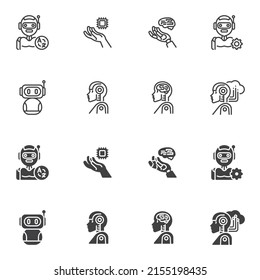 AI technology icon set, Robot control line and glyph version, outline and filled vector sign. Artificial intelligence linear and full pictogram. Symbol, logo illustration. Different style icons set