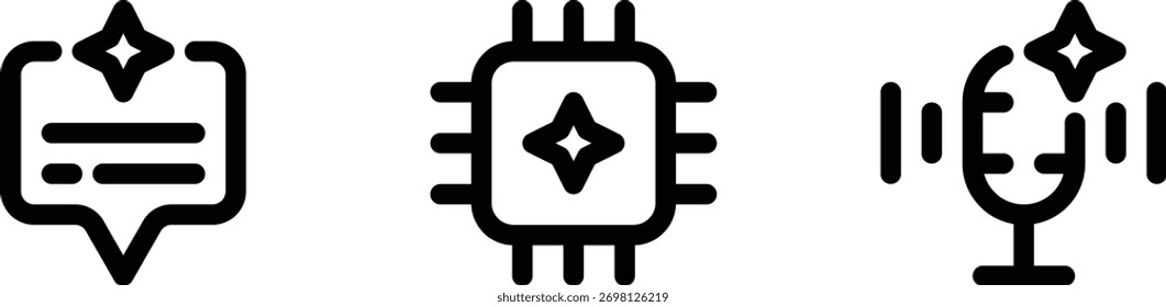 Iconos de la Tecnología de la IA - Comunicación, procesador, asistente de voz