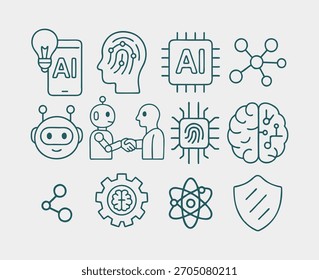 AI Technology Icons Flat Illustration Set