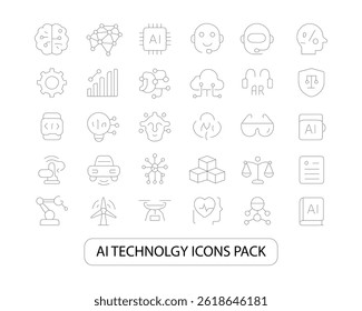 AI Technology Icons Pack: A premium collection of modern, high-quality icons designed for AI, tech, and innovation projects. Perfect for apps, websites, and presentations. Boost your design today