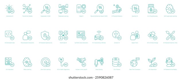 AI Technology Icons Set Artificial Intelligence, Machine Learning, and Automation Symbols