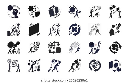 Conjunto de Ícones de Tecnologia e Inovação de IA - Inteligência Artificial, Rede Neural, Automação, Aprendizagem Automática, Segurança Cibernética e Pacote de Vetores de Comunicação


