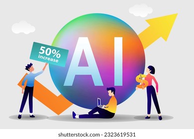 AI technology innovative applications vector infographic. Artificial intelligence, machine learning, data science and cognitive computing concept.