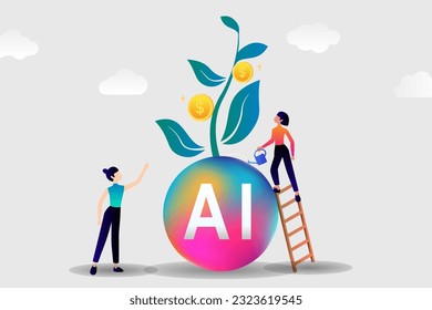 Tecnología de IA innovadoras aplicaciones de infografía vectorial. Inteligencia artificial, aprendizaje automático, ciencia de datos y concepto de computación cognitiva.