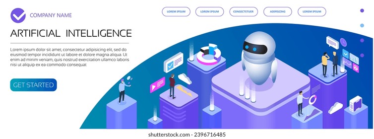 Tecnología Ai Inteligencia artificial isométrica, Isométrica, Isométrica multicolor, análisis Ai con servidor isométrico, ilustración vectorial