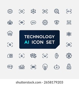 Conjunto de iconos de línea de Tecnología Ai