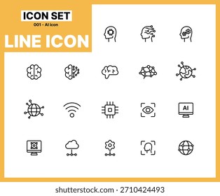 Paquete de iconos de línea de Tecnología AI para interfaz digital