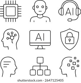 AI and Technology Line Icons Set – Minimalist Thin Line Vector