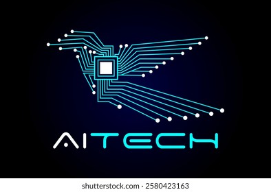 Ai technology logo, bird technology logo, artificial logo, computer chip logo, circuit, software app, digital cyber security, robot robotics data solution, freedom freelancing, electronics icon symbol