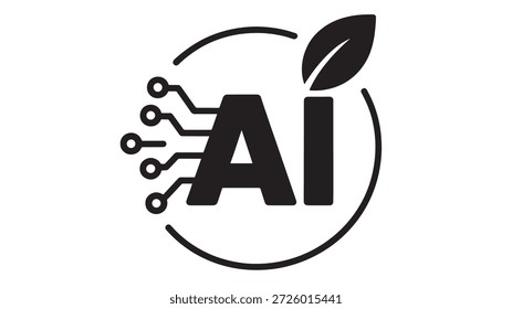 Logotipo de la tecnología de Ai con los Elementos de diseño del circuito y de la hoja en el fondo blanco