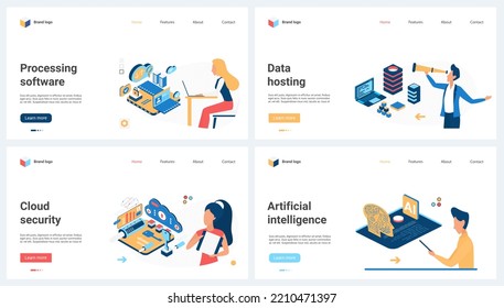 AI technology, machine integration in business and education set vector illustration. Cartoon people research futuristic innovation, startup concept for banner, website design or landing web page